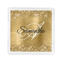 Glittery Gold Fancy Monogram Acrylic Tray