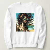 Retro Woman on Beach Comic Style Pop Art Sweatshirt