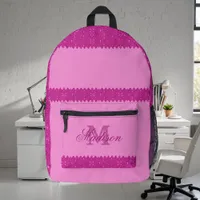 Girly pink glitter zigzag, monogram, custom printed backpack