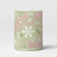 Christmas Text and Snowflake Pattern Pink ID257 Pillar Candle