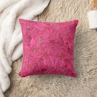 Fuchsia colored poinsettias, floral pattern throw pillow