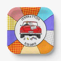 Retro Pop Art Mr & Mrs | Just Got Married Paper Plates