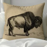 Rustic Vintage Line Art Buffalo Throw Pillow