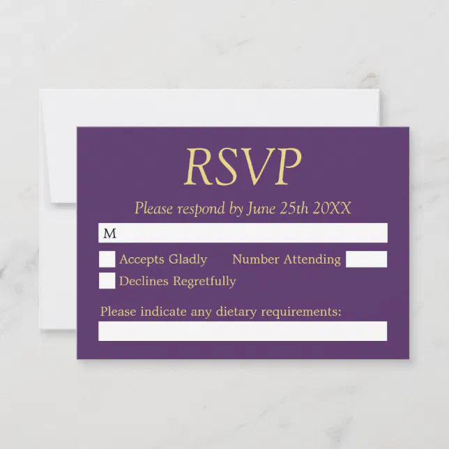 Purple Golden Beige Wedding RSVP Card