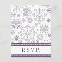 purple gray snowflake mod winter wedding rsvp invitation postcard