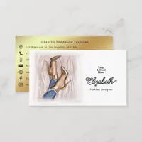 Glam Chic Gold Stilettos and Denim Fashion Design Business Card