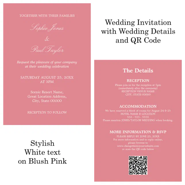 Blush Pink Wedding QR Code RSVP Invitation