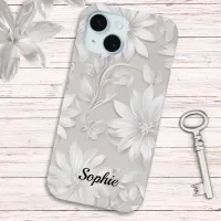 Pretty Floral Patterned Natural White Elegant Chic iPhone 15 Case