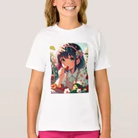Cute Anime Girl Eating Strawberries | Summer Day T-Shirt