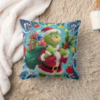 Grinch plans a holiday heist in Whoville Throw Pillow