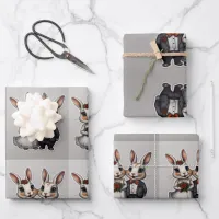 Cute Wedding Rabbit Couple with happy smiles.  Wrapping Paper Sheets