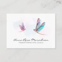 *~* Pastel Watercolor Pink Blue Dragonfly Business Business Card