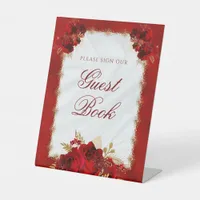 Please Sign Guestbook Elegant Red Floral Wedding