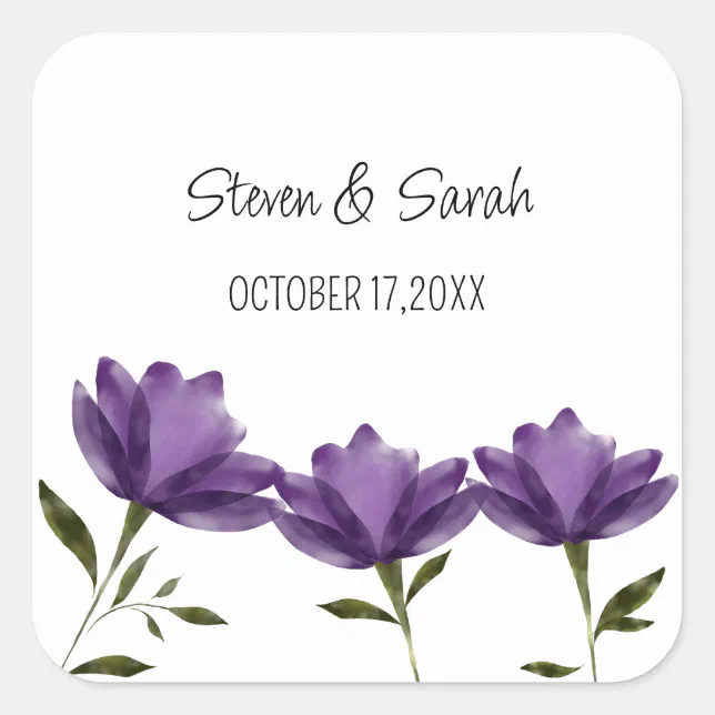 Purple white floral modern romantic elegant square sticker