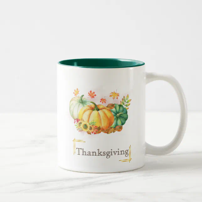 Fall Leaf Watercolor Pumpkins Thanksgiving Two-Tone Coffee Mug