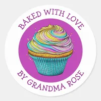 Baked with Love Whimsical Cupcake Personalized Classic Round Sticker