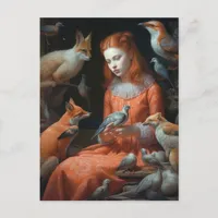 The Girl With Foxes and Birds Postcard