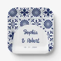 Mexican Navy Blue Talavera Tiles Wedding Paper Plates