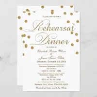 white and gold glitter rehearsal dinner invites