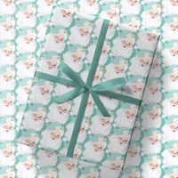 Aqua Blue Vintage Wink Santa Claus Christmas Gift Wrapping Paper