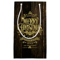 Business or Personal Rustic Christmas Gold ID550 Small Gift Bag