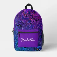 Liquid marble swirl purple blue pink girls name printed backpack