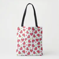 Pink White Pretty Watermelon Love Hearts Tote Bag