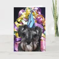 Birthday Party Schnauzer with Ribbon Behind Card