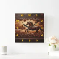 Running Horse in Countryside Square Wall Clock