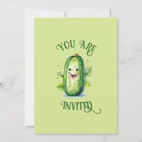 Cute Green Cartoon Pickle Birthday Invitation