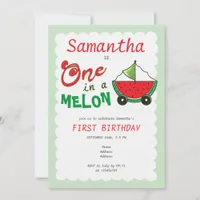 One in a Melon Cute Toy Mint 1st Birthday Invitation