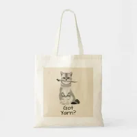 "Got Yarn" Cat with Knitting Needles | Typography Tote Bag