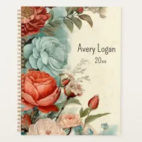 Vintage Blue Red Pink Watercolor Floral Planner