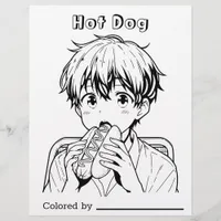 Color Me Page for Kids | Anime Boy eating a Hotdog