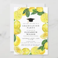 Rustic Watercolor Lemon Wreath Graduation Invitation