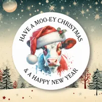 Have a Merry Christmas | Funny Cow in Santa Hat Classic Round Sticker