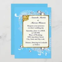 Blue & Gold Frame & Diamonds Image Wedding Invite