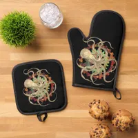 Steampunk Octopus & Rusty Clockwork Gear Oven Mitt & Pot Holder Set