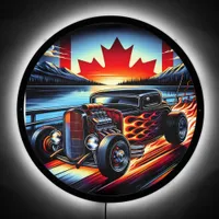 Hot rod cruising by a lake at sunset LED sign