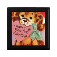 Vintage Puppy Holds Heart Valentine Gift Box