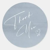 Calligraphy Thank You Heart Dusty Blue ID771 Classic Round Sticker
