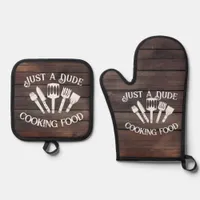 Funny Cooking for Men – 'Dude Cooking Food'  Oven Mitt & Pot Holder Set