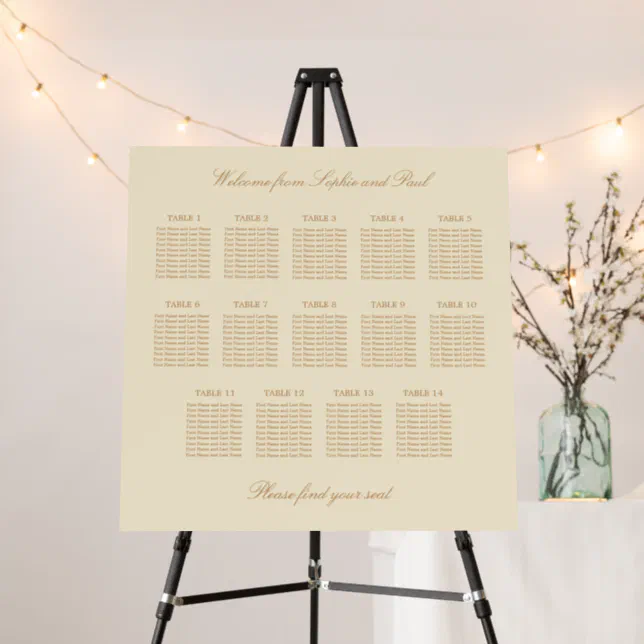 Cream Beige 14 Table Wedding Seating Chart Foam Board