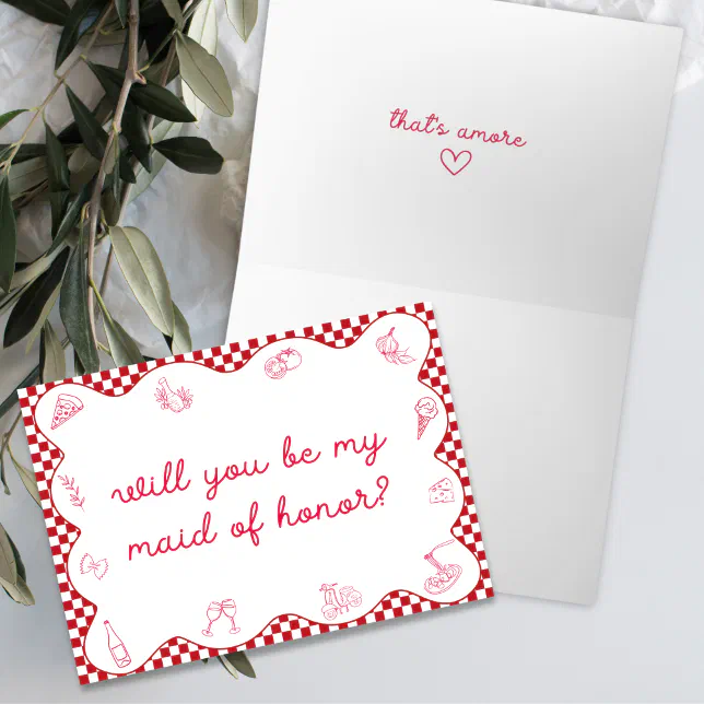 Italian That's Amore Wavy Maid of Honor Proposal  Card