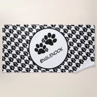 Beach Towel - Polydactyl Paw Prints and Pet Name