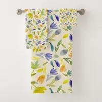 Rustic Watercolor Floral Garden Botanical Bath Towel Set