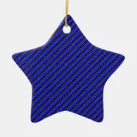 Black Blue Thin Diagonal Stripes Ceramic Ornament