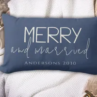 Typhography Merry And Married First Christmas Blue Lumbar Pillow