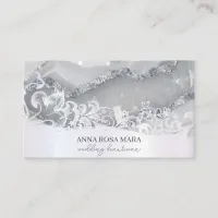 *~* Silver White Ornate QR Agate  AP66 Luxe Gray Business Card