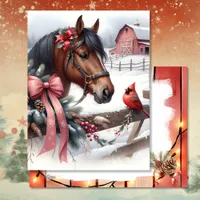 Brown Christmas Horse and Cardinal Personalized Postcard